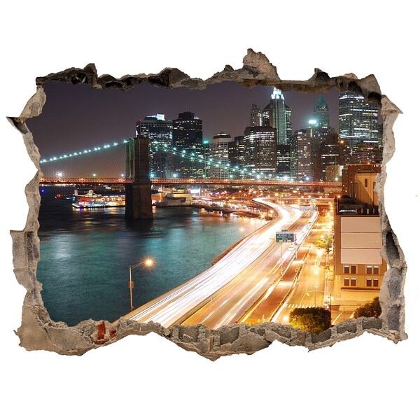 Autocolant gaură 3D New york, pe timp de noapte