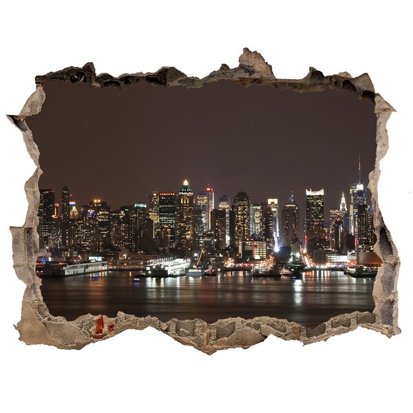 Fototapet un zid spart cu priveliște New york, pe timp de noapte