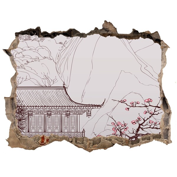 Fototapet un zid spart cu priveliște Imersiune în arhitectura asiatică