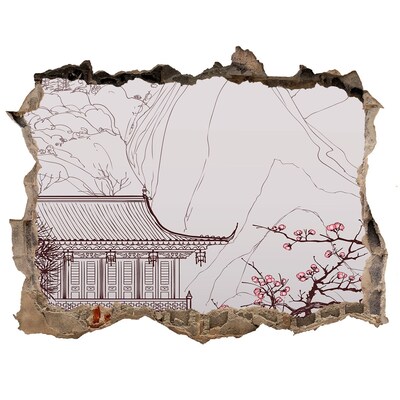 Fototapet un zid spart cu priveliște Imersiune în arhitectura asiatică