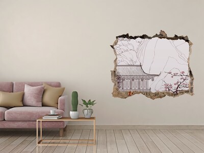 Fototapet un zid spart cu priveliște Imersiune în arhitectura asiatică