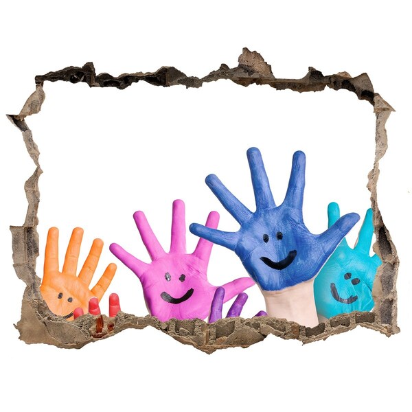 Autocolant 3D gaura cu priveliște Mâini vesele pe fundalul betonului