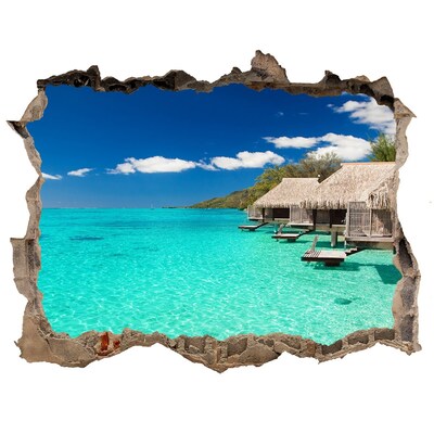 Autocolant 3D gaura cu priveliște Laguna Paradisului printre bungalouri