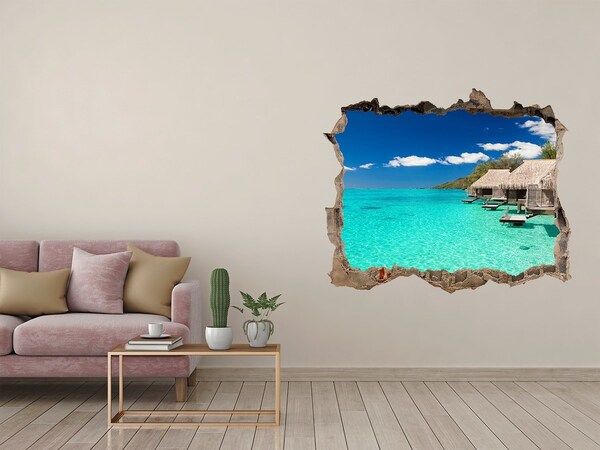 Autocolant 3D gaura cu priveliște Laguna Paradisului printre bungalouri