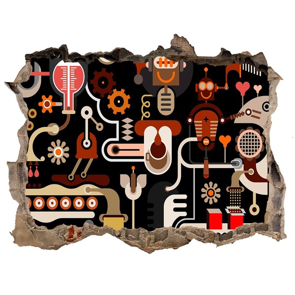 Autocolant de perete gaură 3D Lumea futuristă a roboților