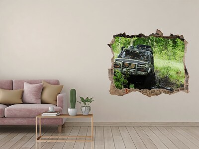 Fototapet un zid spart cu priveliște Jeep în pădure