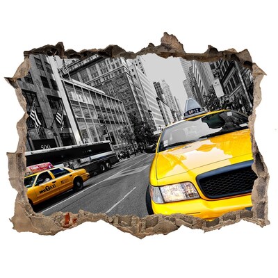 Fototapet un zid spart cu priveliște New york taxiuri