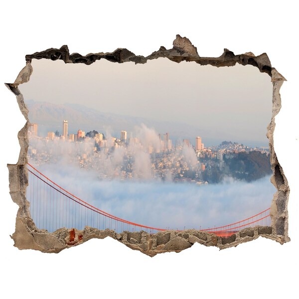 Fototapet 3D gaură în perete Podul Golden Gate printre nori