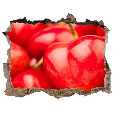 Autocolant 3D gaura cu priveliște Cireșe suculente într-o gaură în perete