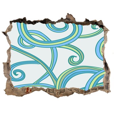 Autocolant de perete gaură 3D Valuri colorate pe fundalul peretelui