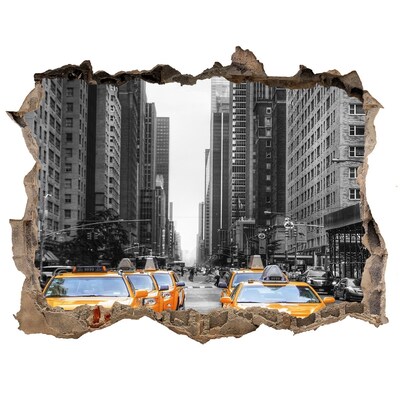 Fototapet 3D gaură în perete New york taxiuri