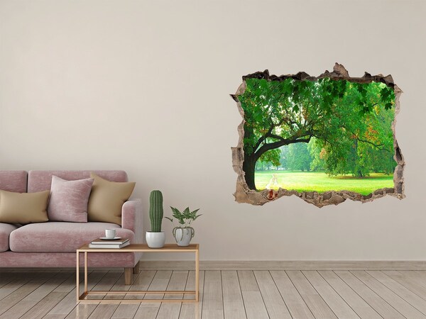 Autocolant de perete gaură 3D Parc verde la soare