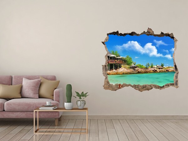 Fototapet 3D gaură în perete Plaja seychelles