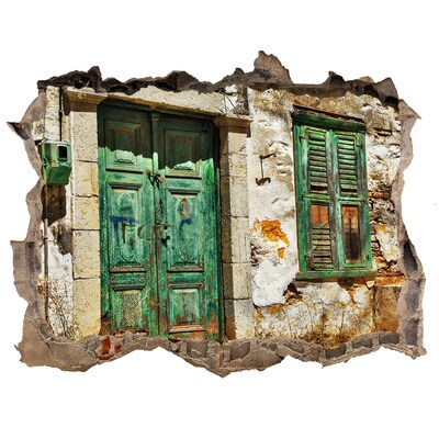 Fototapet 3D gaură în perete Ușă verde în ruine