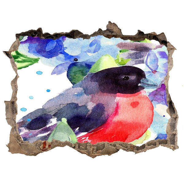 Fototapet 3D gaură în perete O pasăre într-o compoziție colorată