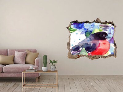 Fototapet 3D gaură în perete O pasăre într-o compoziție colorată