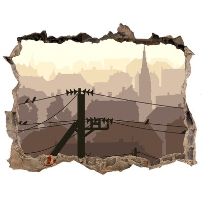 Fototapet un zid spart cu priveliște Vedere a orașului printr-o gaură în zid