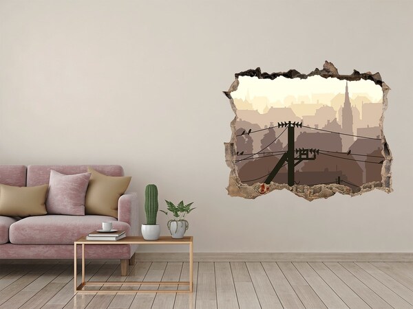 Fototapet un zid spart cu priveliște Vedere a orașului printr-o gaură în zid