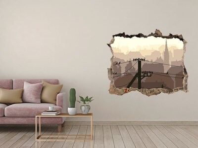 Fototapet un zid spart cu priveliște Vedere a orașului printr-o gaură în zid