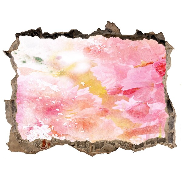 Fototapet 3D gaură în perete Un peisaj floral în spatele unei găuri în perete