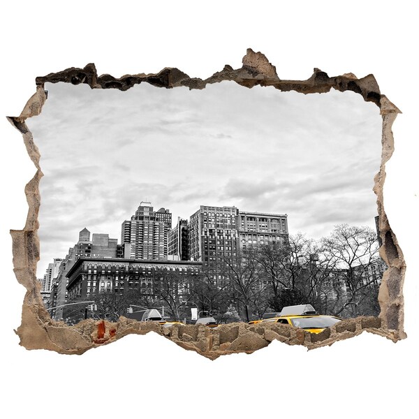 Fototapet 3D gaură în perete Taxiurile din New York City în peisajul urban