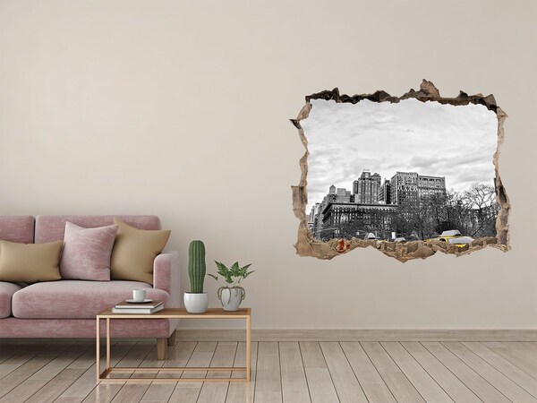 Fototapet 3D gaură în perete Taxiurile din New York City în peisajul urban