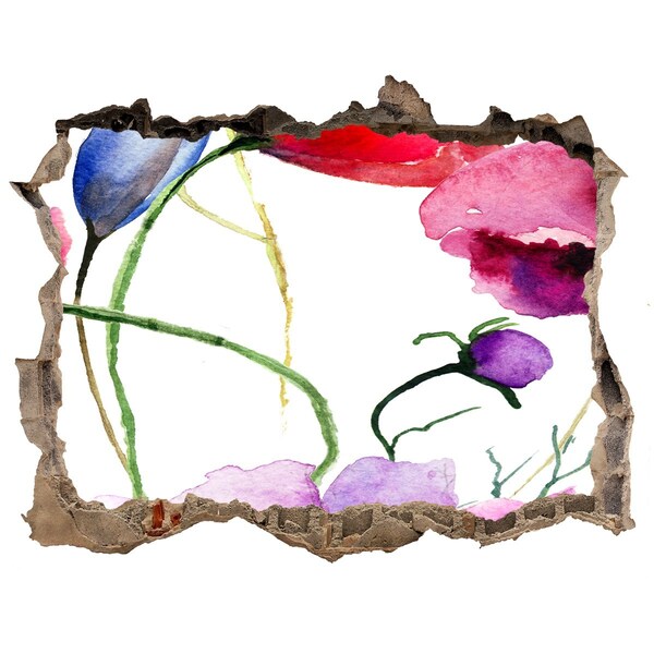 Autocolant de perete gaură 3D Peisaj floral printr-o gaură în perete