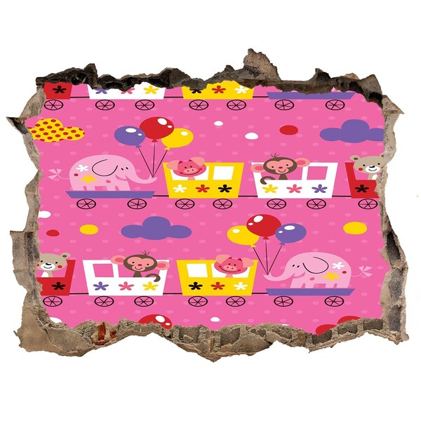 Autocolant un zid spart cu priveliște Tren colorat cu baloane