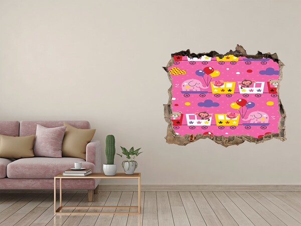 Autocolant un zid spart cu priveliște Tren colorat cu baloane