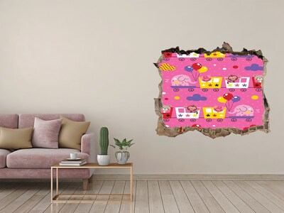 Autocolant un zid spart cu priveliște Tren colorat cu baloane