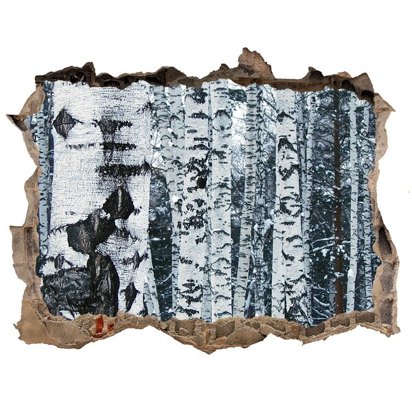 Autocolant un zid spart cu priveliște Pădure de mesteacăn de iarnă