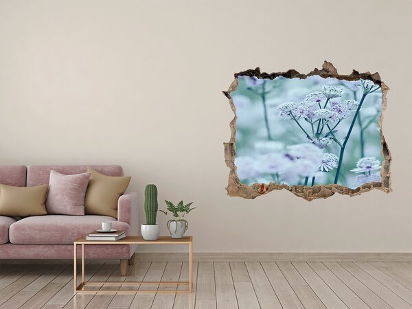 Autocolant un zid spart cu priveliște Flori printre zidul ruinat