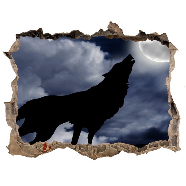 Fototapet un zid spart cu priveliște Howling lup plin