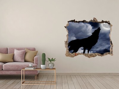 Fototapet un zid spart cu priveliște Howling lup plin