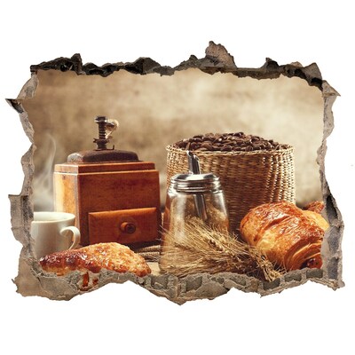 Fototapet 3D gaură în perete Cafeaua de dimineață și pâinea proaspătă