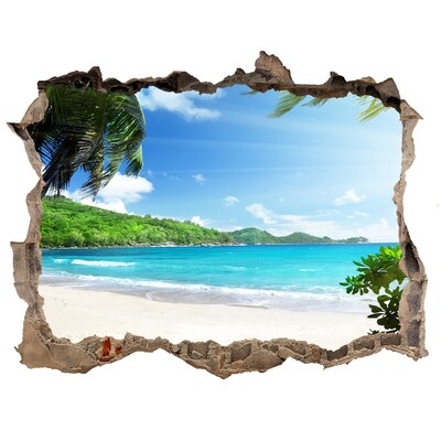 Fototapet un zid spart cu priveliște Plaja seychelles