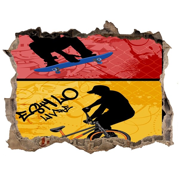 Fototapet un zid spart cu priveliște Skateboarding în acțiune