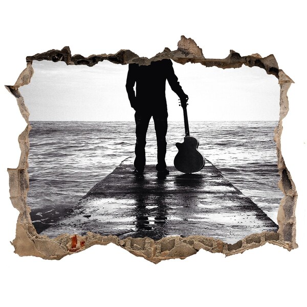 Autocolant 3D gaura cu priveliște Muzician pe dig