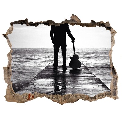 Autocolant 3D gaura cu priveliște Muzician pe dig