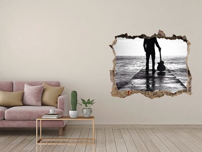 Autocolant 3D gaura cu priveliște Muzician pe dig