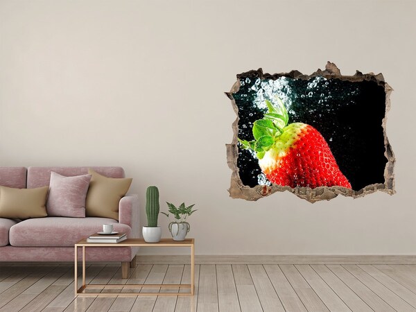 Autocolant gaură 3D Căpșună în apă