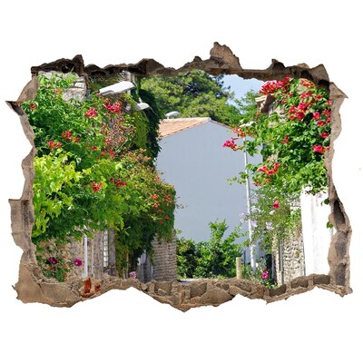 Fototapet 3D gaură în perete O stradă fermecătoare cu flori