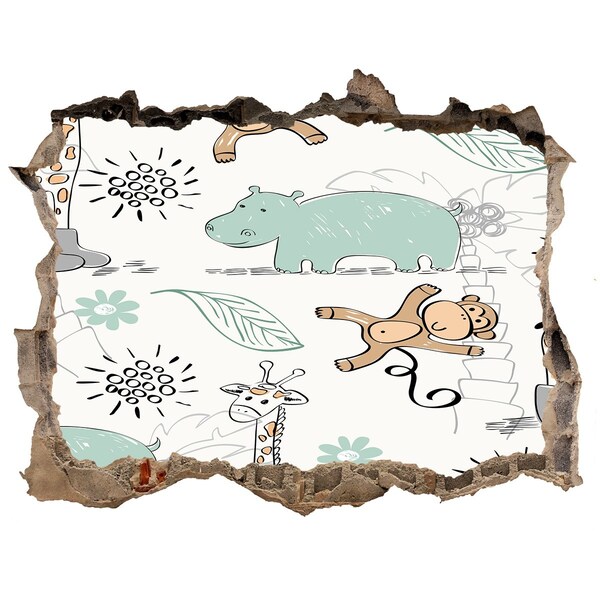 Autocolant 3D gaura cu priveliște Animalele din junglă