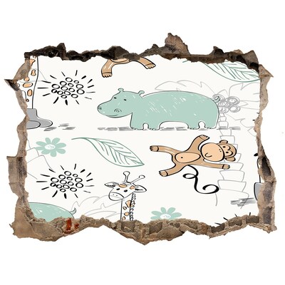 Autocolant 3D gaura cu priveliște Animalele din junglă