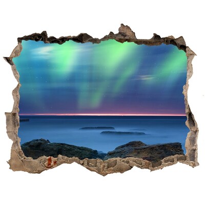 Autocolant gaură 3D Aurora Boreală deasupra oceanului