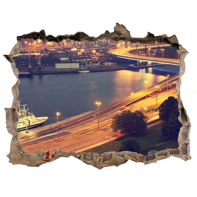 Autocolant gaură 3D Vedere a orașului noaptea