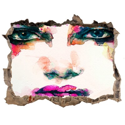 Autocolant de perete gaură 3D Un portret colorat într-o gaură din perete