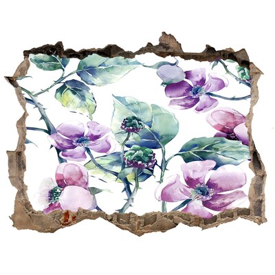 Autocolant un zid spart cu priveliște Pictură murală florală într-un perete deteriorat