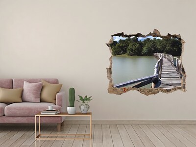 Fototapet un zid spart cu priveliște Un pod peste apă