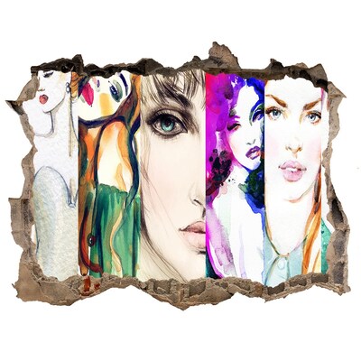 Autocolant 3D gaura cu priveliște Portrete feminine într-o gaură în perete